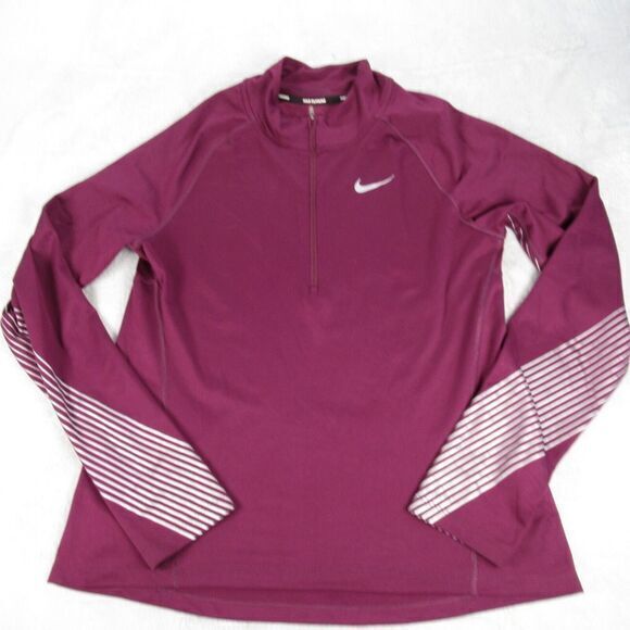 Nike Shirt Womens Medium Purple Striped Dri Fit Raglan Sleeve 1/2 Zip Activewear - Picture 1 of 13